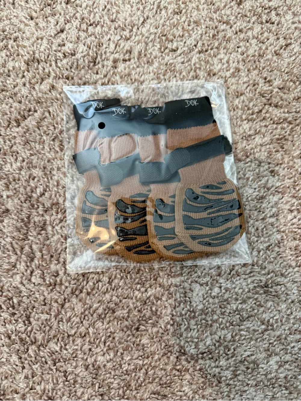 DOK Tiger Toes Premium Grip Dog Socks - Brown Tiger Pattern